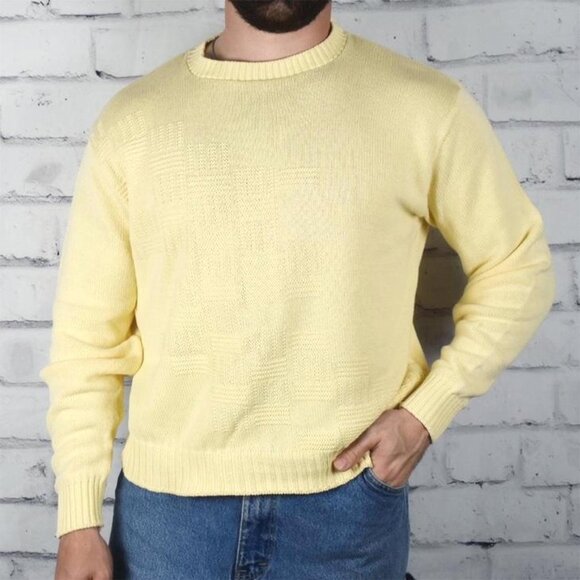 Vintage 80s Jantzen Lightweight Textured Pastel Yellow Cotton Sweater - Picture 1 of 4